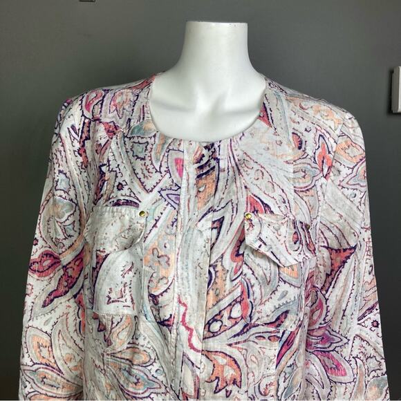 Chico's jacket large linen white pastel pattern print comfortable summer office - Picture 9 of 14